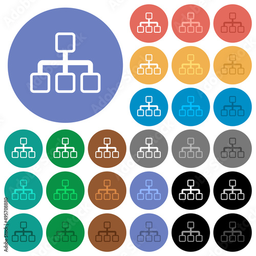 Network outline round flat multi colored icons
