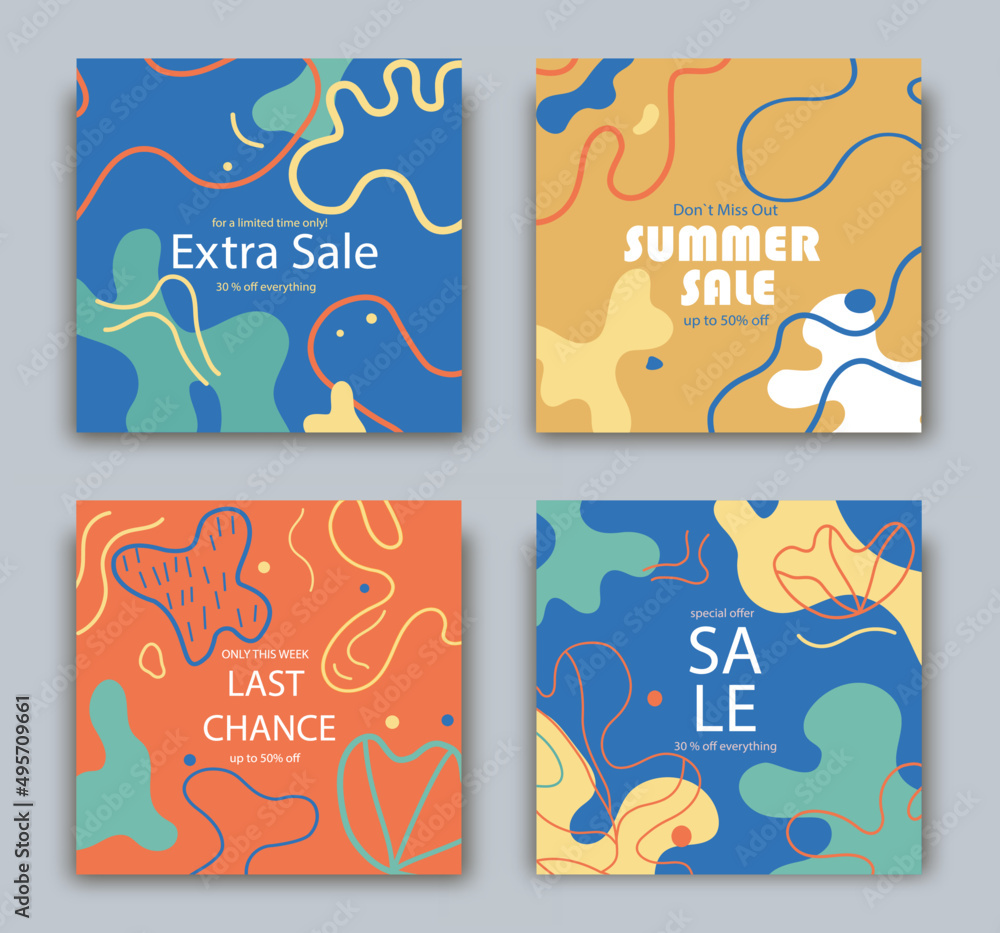 Naklejka premium Social media sale banners design. Vector illustration templates suitable for web banners, social media posts, mobile apps, internet ads. Summer sale.