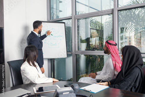 Multiethnic corporate business team meeting in the office for a strategic marketing plan - Office workers, entrepreneurs, and company employees at work in a multinational company