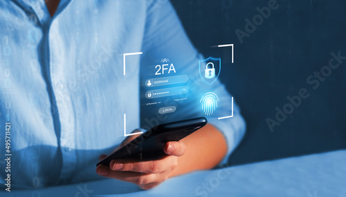 Two-Factor Authentication concept.Privacy protect data and cybersecurity. 2FA increases the security of your account. photo