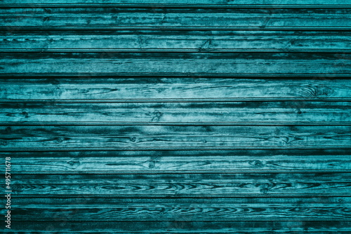 Rough wooden board teal texture. Old knotty wood surface. Dark turquoise color abstract rustic background