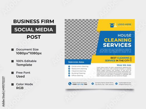 creative house cleaning service social media post template design, an image can be placed template. fully editable, eye catchy design. square web banner, vector eps 10 version. web banner standard.