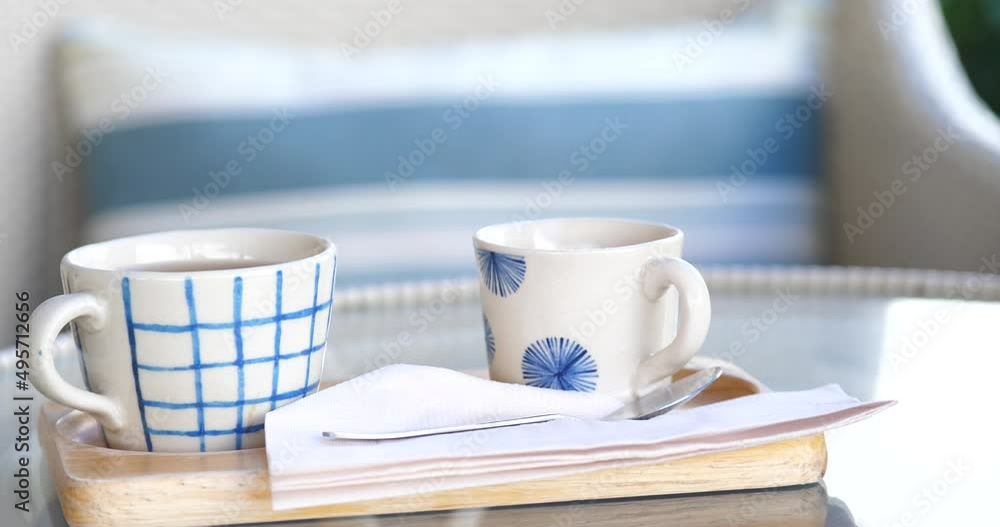 Coffee mugs on the table with tissue paper, white coffee mugs. Coffee mugs on the table with tissue paper, white coffee mugs.