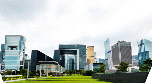 Photography City park with modern office buildings in Hong Kong