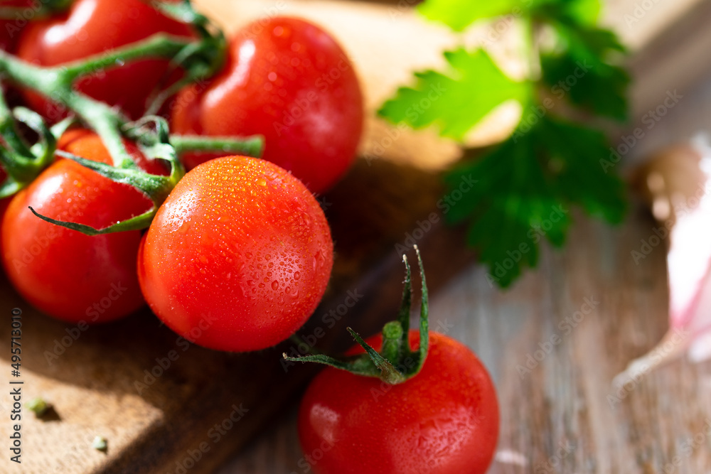 cherry tomatoes on a board with ingredients cherry tomatoes on a board with ingredients