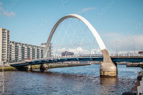 Beautiful view of the Clyde Arc of Squinty Bridge in Glasgow, UK photo