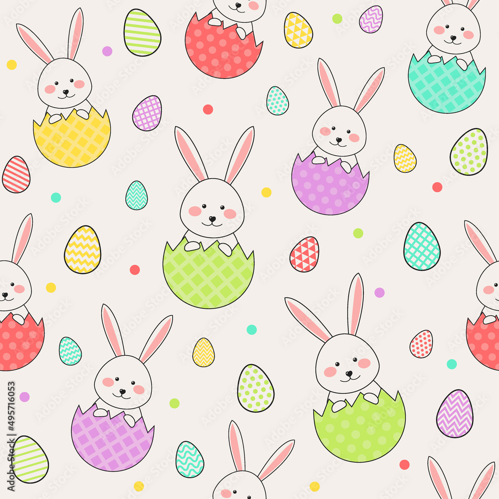 Cute Easter rabbits and eggs. Design of a seamless texture. Vector Cute Easter rabbits and eggs. Design of a seamless texture. Vector