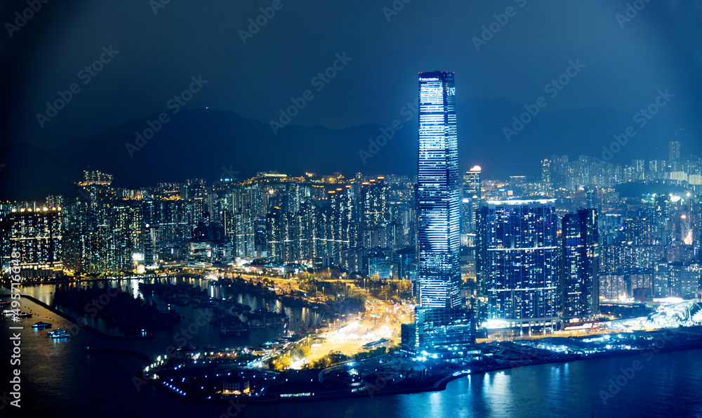 Aerial view of Hong Kong cityscape at night Aerial view of Hong Kong cityscape at night