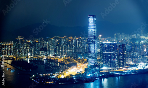 Aerial view of Hong Kong cityscape at night
