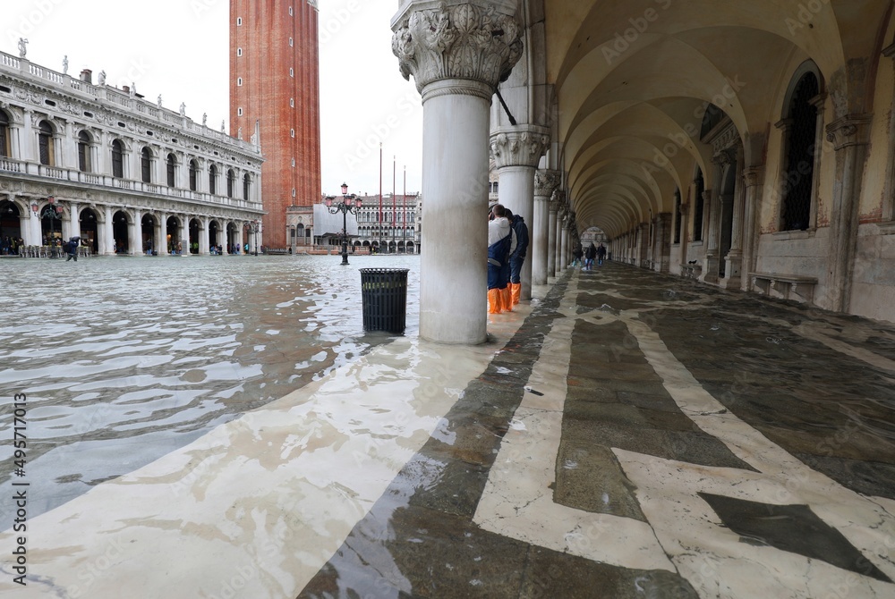 Piazza San Marco in Venice at high tide due to climate change Piazza San Marco in Venice at high tide due to climate change