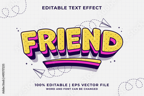 Editable text effect - Friend 3d Cartoon Cute template style premium vector