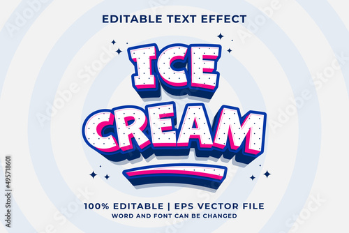 Editable text effect - Ice Cream 3d Cartoon Cute template style premium vector