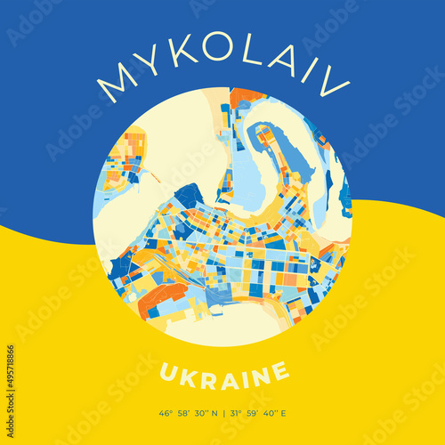 Bild auf Leinwand Mykolaiv, Ukraine, patriotic map print template