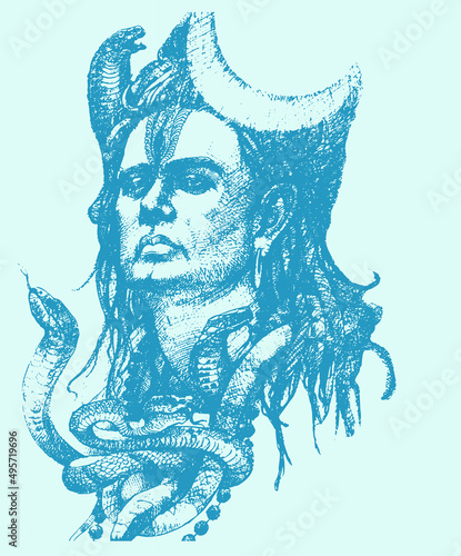 Vector sketch of lord shiva Hindu god isolated on light background