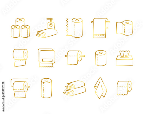 Paper towels flat icon set. Pictogram for web. Isolated on white background. Line stroke. Vector eps10