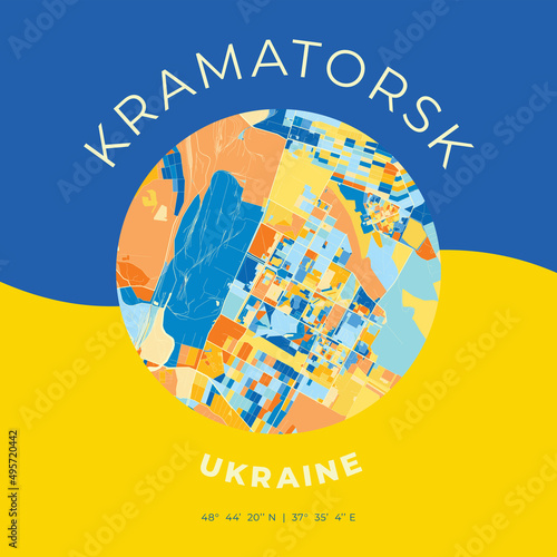 Kramatorsk, Ukraine, patriotic map print template photo