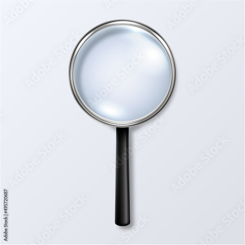 Vector 3d Realistic Magnifying Glass or Loup Icon Closeup Isolated. Design Template of Magnifying Glass, Loupe for Graphics. Top View