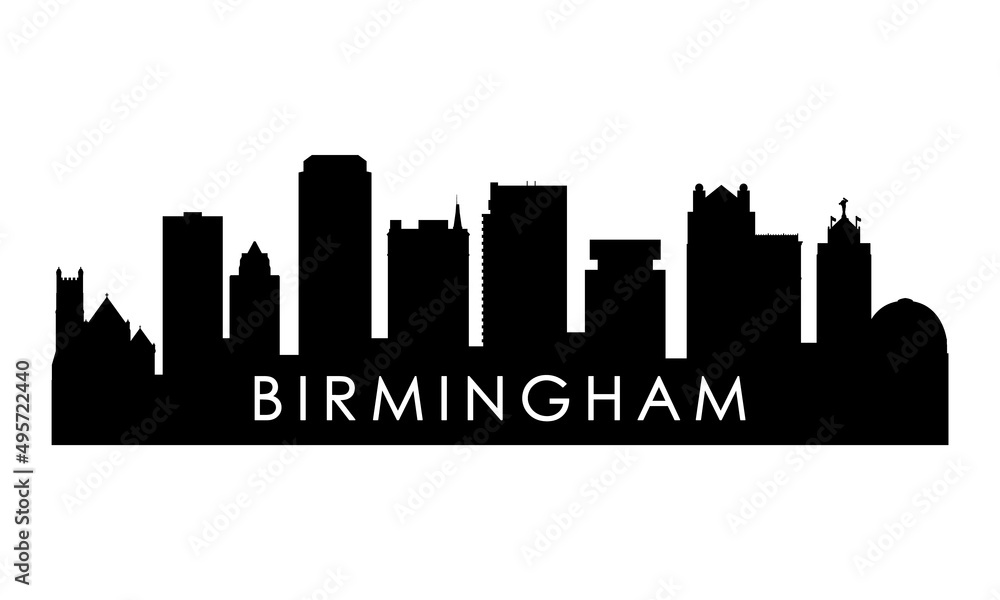 Birmingham skyline silhouette. Black Birmingham, Alabama city design isolated on white background.