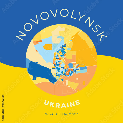 Novovolynsk, Ukraine, patriotic map print template photo