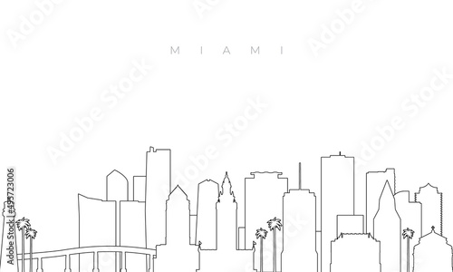 Outline Miami skyline. Trendy template with Miami city buildings and landmarks in line style. Stock vector design.
