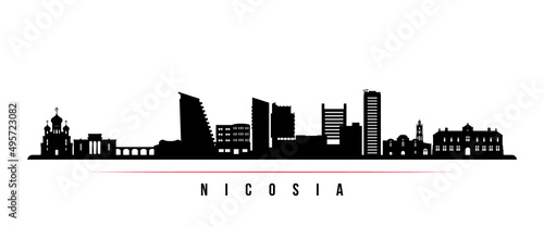 Nicosia skyline horizontal banner. Black and white silhouette of Nicosia, Cyprus. Vector template for your design.
