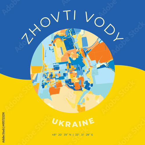 Zhovti Vody, Ukraine, patriotic map print template