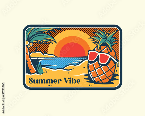 vintage emblems summer illustrations of pinneaple cartoon enjoy on vacation