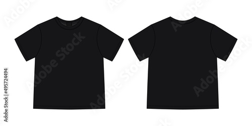Apparel technical sketch unisex oversize t shirt. T-shirt design template. Black color.