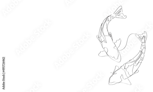 single line drawing of cute beauty koi fish. Modern continuous line draw design vector graphic illustration