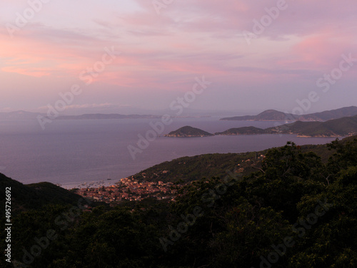 Scenic view of the Tuscan Archipelago National Park in Portoferraio, Italy at sunset