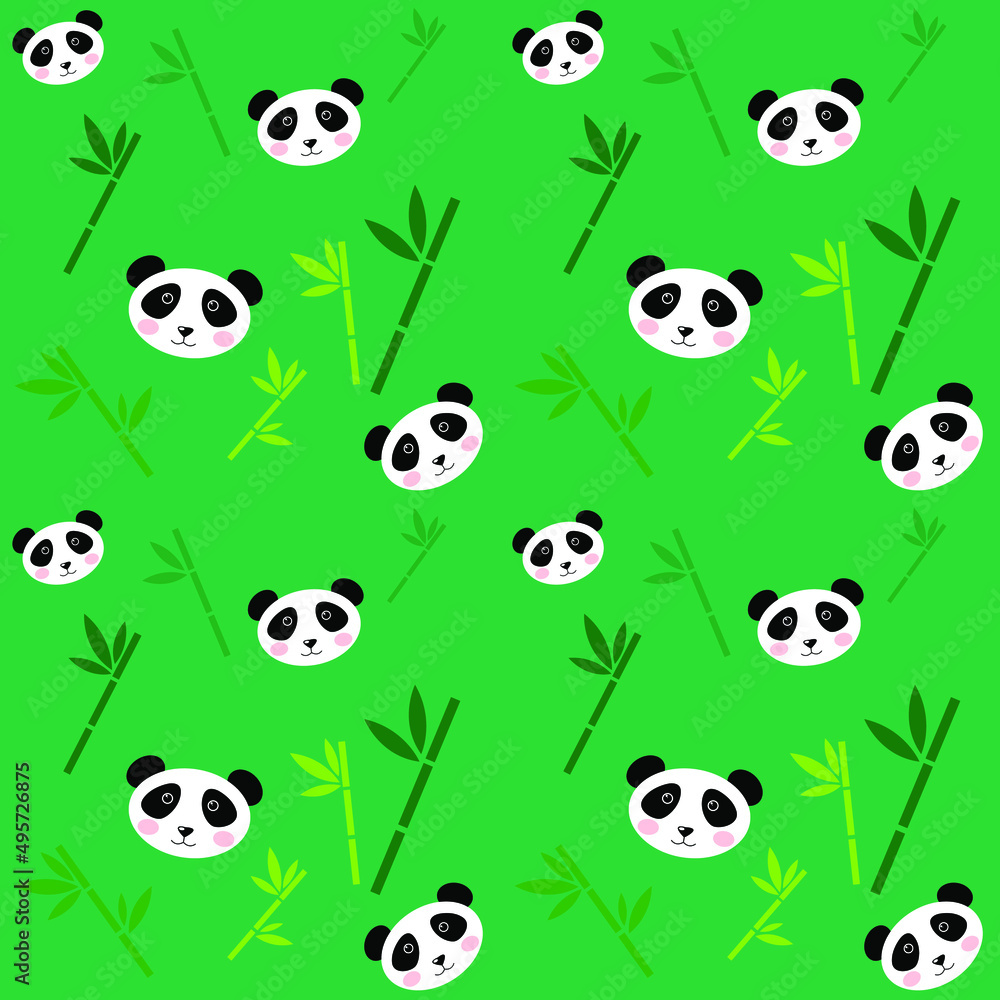 Cute seamless pattern with pandas and bamboo. Background for children