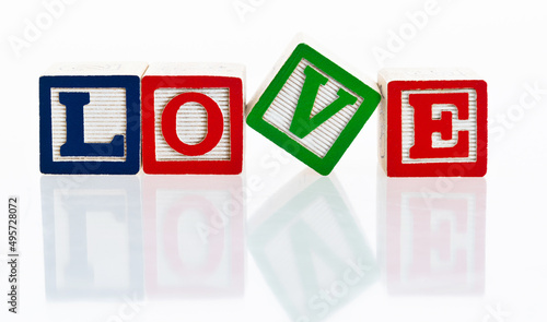 Word love writing with wooden blocks