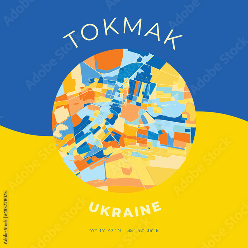 Tokmak, Ukraine, patriotic map print template photo