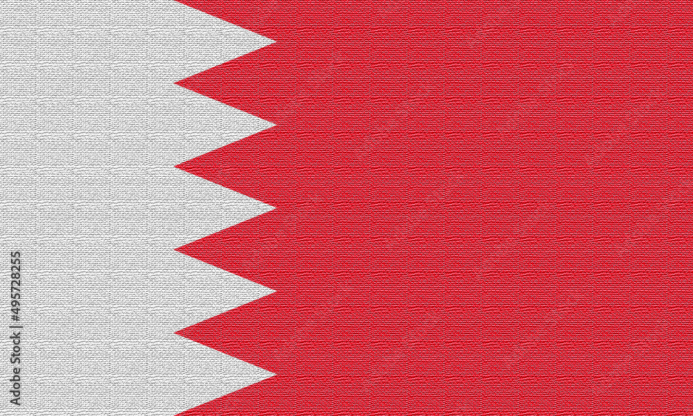 Fototapeta premium Bahrain flag. BH national goverment logo. State banner of capital of Manama . Bahrain patriotism symbol. Nation independence BHR. Flag with filter texturization. 2D Image