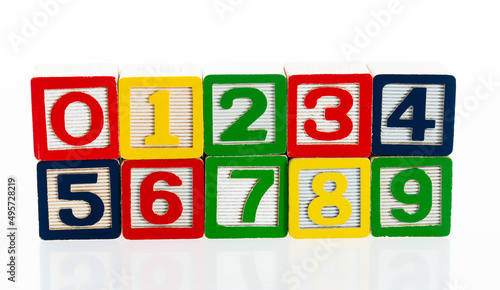 Wooden blocks with numbers 0 to 9