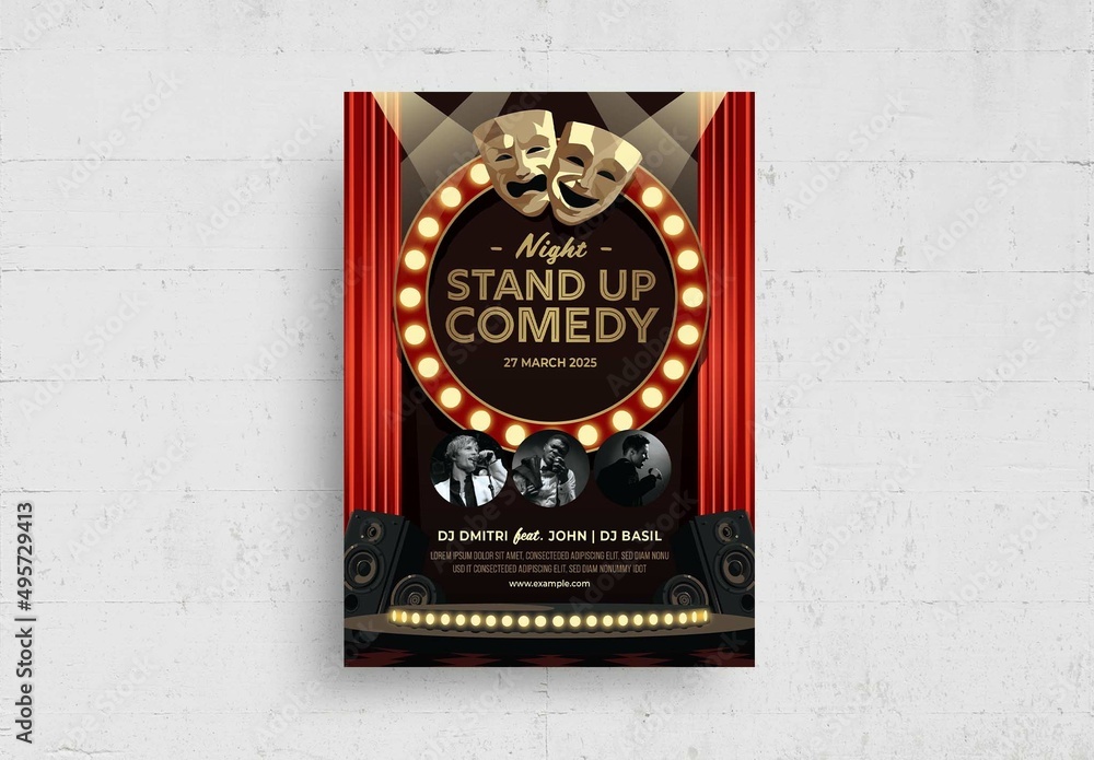 Stand Up Comedy Night Flyer Poster Theatre Theme Stock Template | Adobe ...