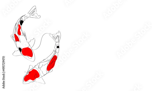 single line drawing of cute beauty koi fish. Modern continuous line draw design vector graphic illustration