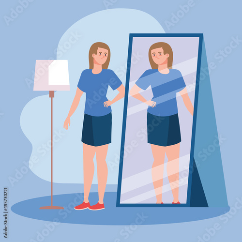 woman looking fat in mirror