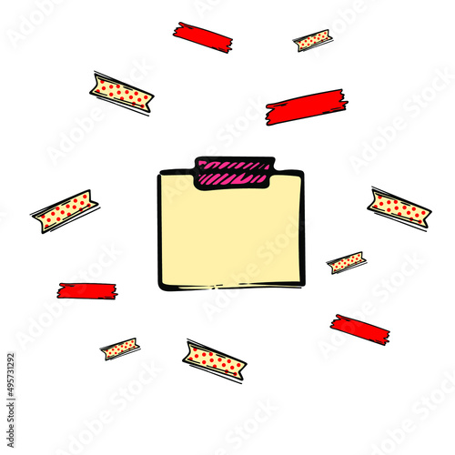 Bookmark washy tape with a note sketch icon. Sticker hand drawn vector illustration. Sheet paper symbol.