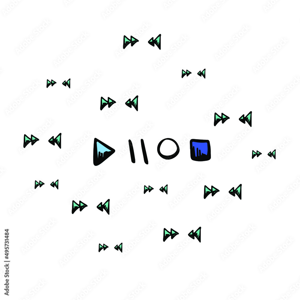Fototapeta premium Audio music player buttons hand drawn vector set. Media equalizer symbols. Play, pause, repeat multimedia sketch icons set.