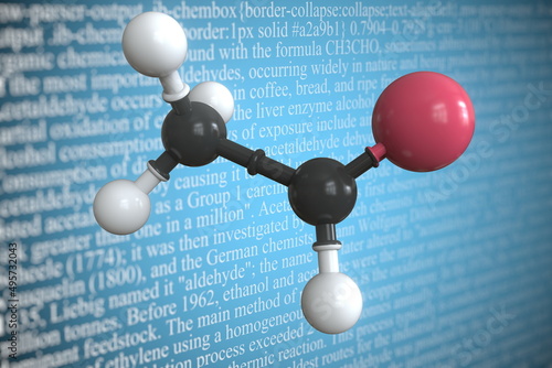 Acetaldehyde scientific molecular model, 3D rendering photo