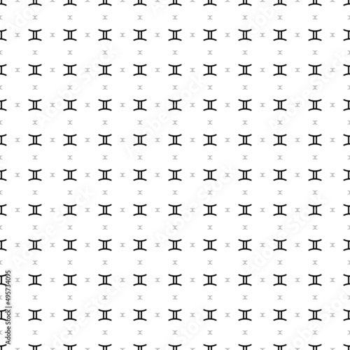 Square seamless background pattern from black zodiac gemini symbols are different sizes and opacity. The pattern is evenly filled. Vector illustration on white background