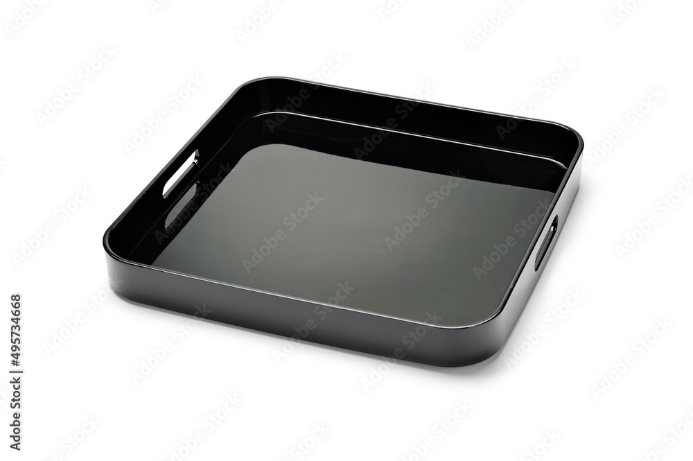 Simple square shiny black tray, isolated Simple square shiny black tray, isolated