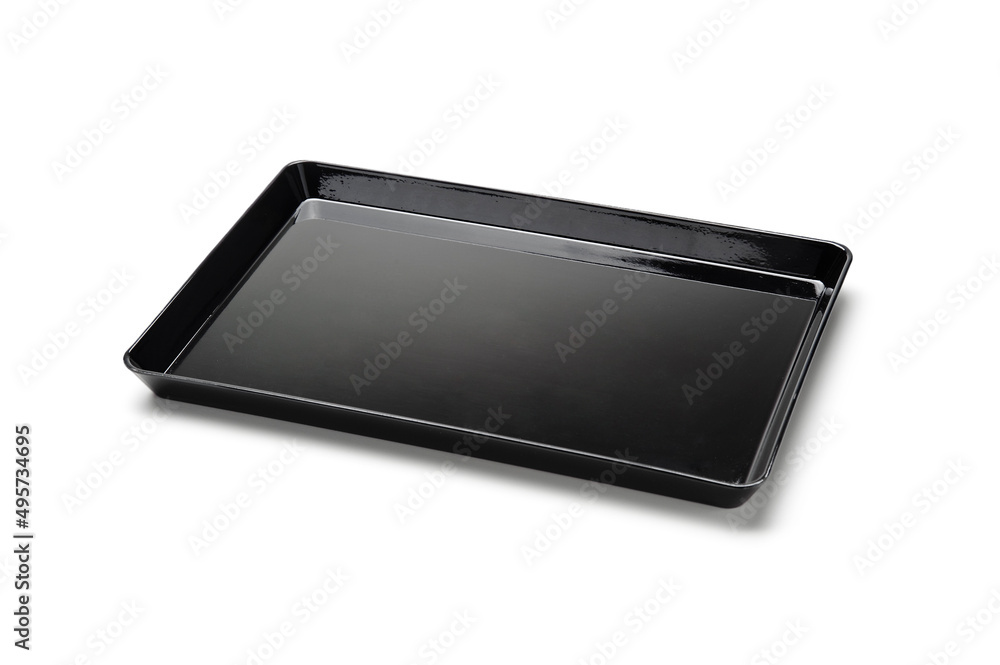 Simple rectangular shiny black tray, isolated Simple rectangular shiny black tray, isolated