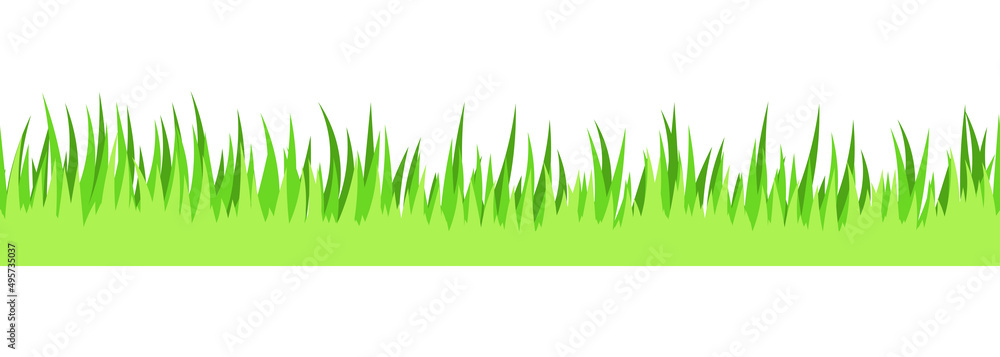Grass seamless border. Seamless 3d line of green grass. Vector clipart isolated on white background.