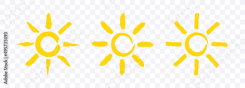 The sun hand-drawn with a brush stroke. Vector grunge clipart isolated on white background.