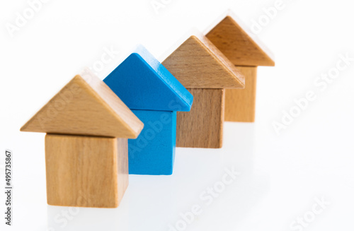 The wooden houses on white background