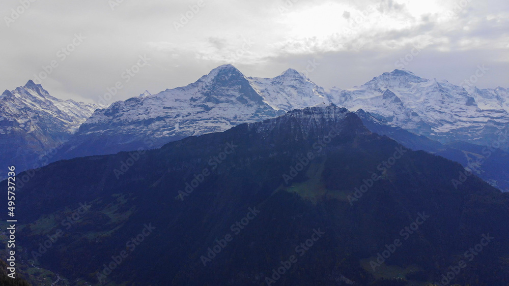 The wonderful mountains of the Swiss Alps - Switzerland from above by drone