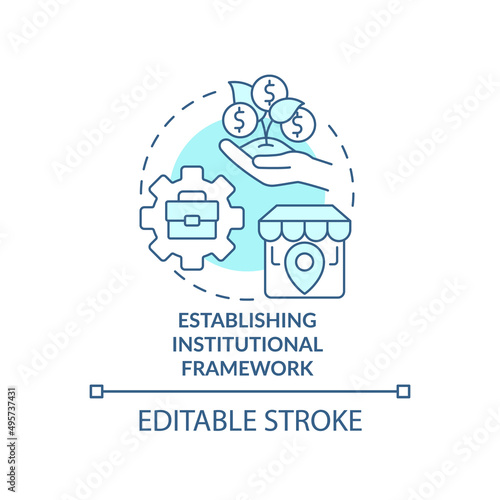 Establishing institutional framework turquoise concept icon. Nation restoration abstract idea thin line illustration. Isolated outline drawing. Editable stroke. Arial, Myriad Pro-Bold fonts used