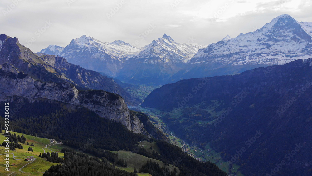The wonderful mountains of the Swiss Alps - Switzerland from above by drone